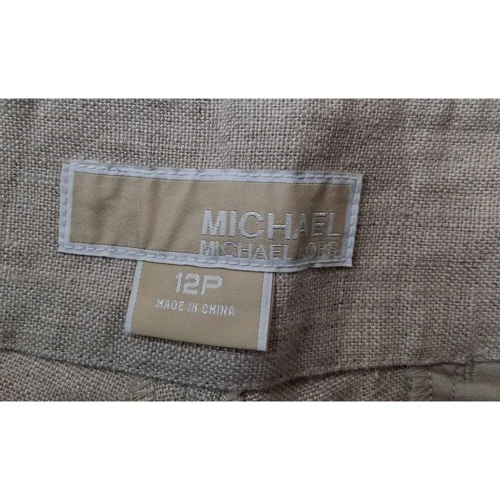 Michael kors womens size 12 wide leg cropped pants 100% linen tan beige - Picture 6 of 9